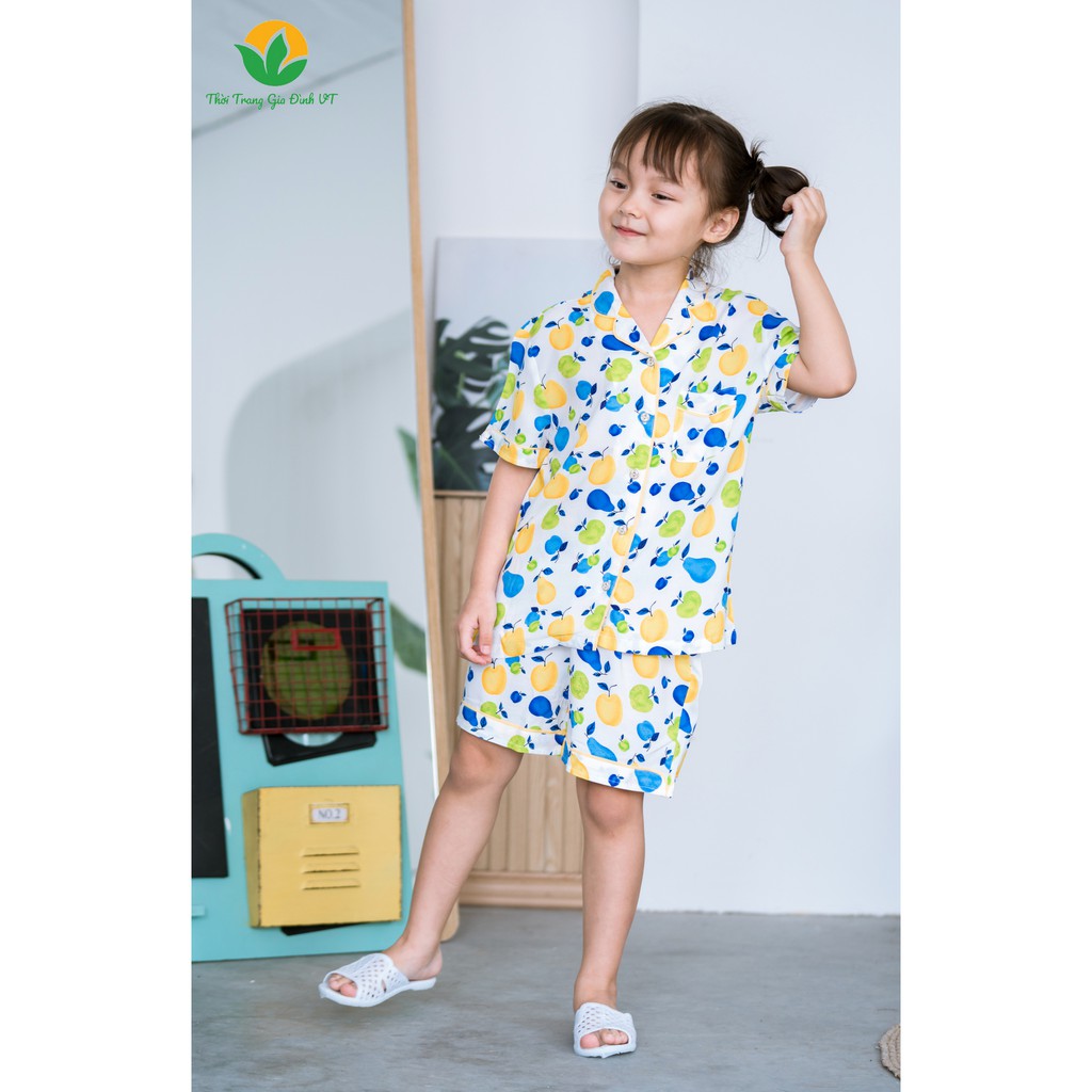 Bộ pyjama lanh mặc nhà bé gái quần đùi, áo cộc VT B63.2019