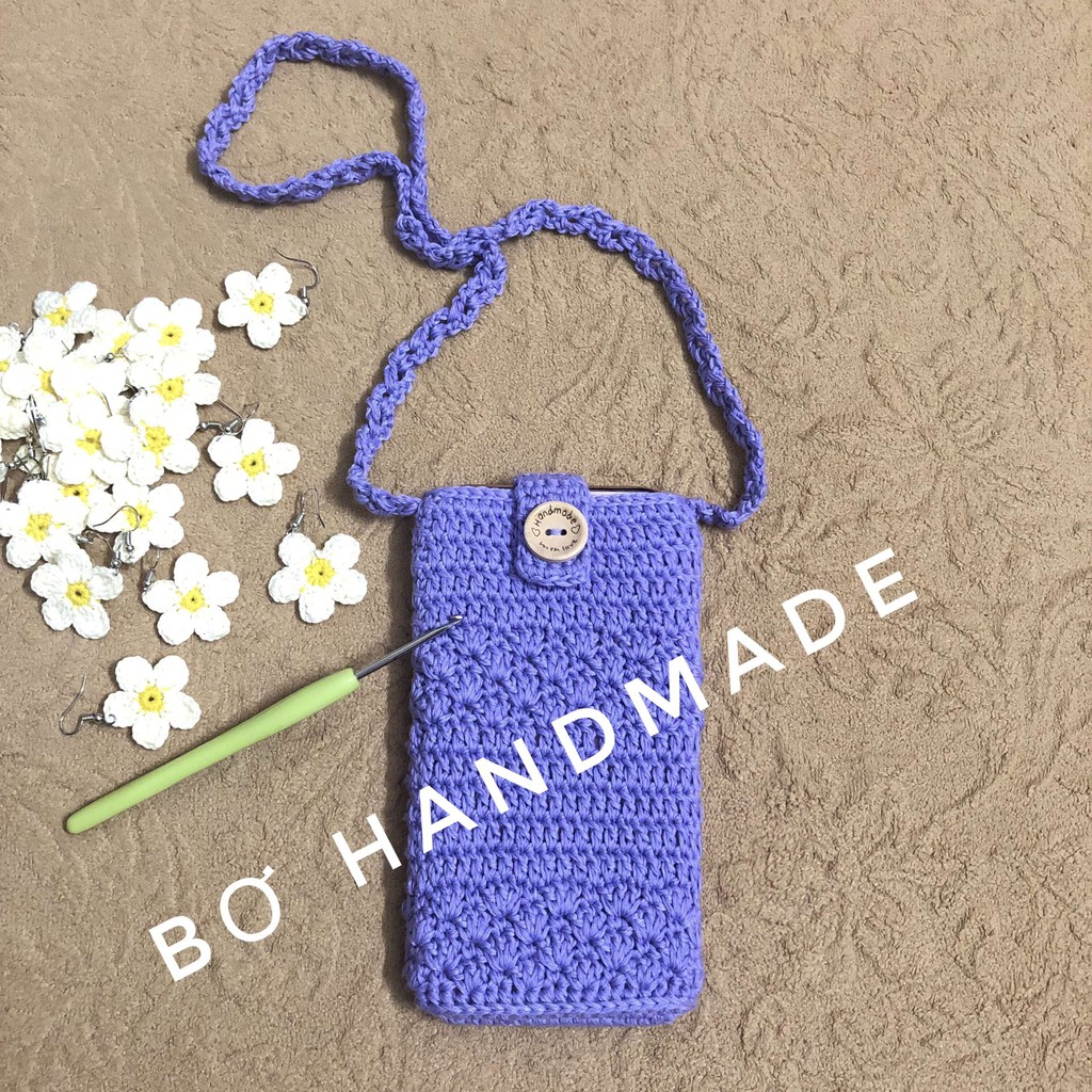 Túi đựng điện thoại đeo chéo bằng len handmade sợi cotton 100% siêu dễ thương, Thời trang handamde cho các bạn năng động