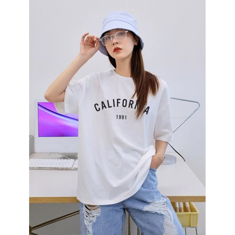 Áo phông nữ màu trắng Ju:cy CALIFORNIA 100% cotton freesize