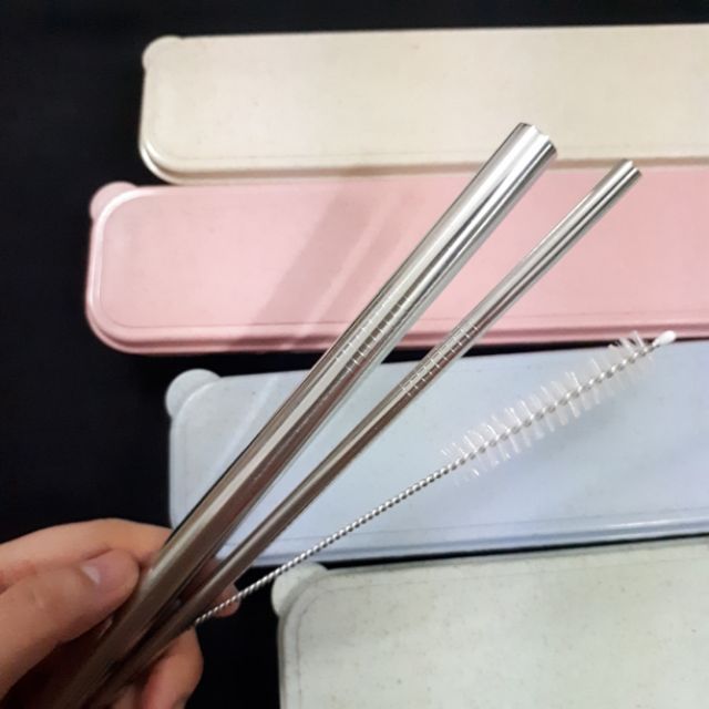 (Ảnh thật, HCM) Hộp 2 ống hút (trân châu + thẳng) + 1 cọ rửa