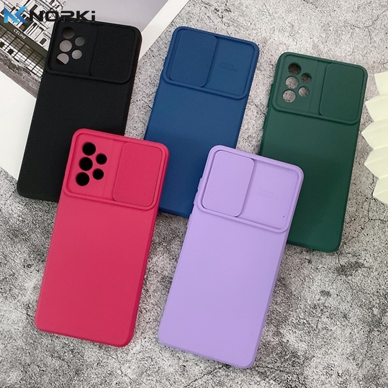 Ốp Điện Thoại Silicon Dẻo Màu Kẹo Ngọt Có Thanh Trượt Bảo Vệ Camera Cho Samsung Galaxy A14 A54 A24 A23 A13 A33 A53 A73 5G A52 A52S A72