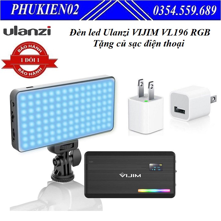 Đèn led video Ulanzi VIJIM VL196 RGB Tặng kèm củ sạc điện thoại -  Hàng chính hãng