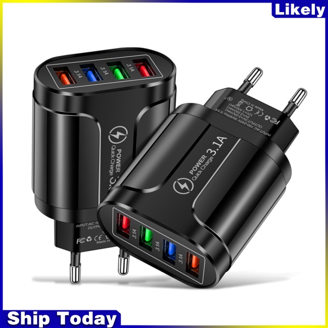 Củ Sạc Nhanh 3.1a 4U Usb Có Đèn Led Phích Cắm EU / US / UK Cho Điện Thoại