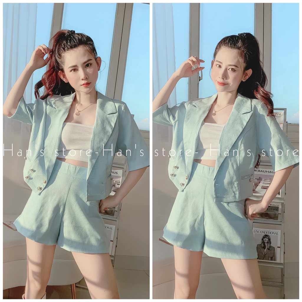 BỘ CHẤT TWEED MINI VEST - MÀU HỒNG / XANH - SET KHÔNG KÈM ÁO ỐNG