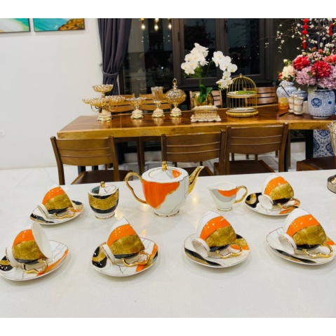 ấm chén cao cấp sứ xương kèm hộp quà tặng cao cấp. bộ ấm pha trà cao cấp. bộ tách trà cao cấp