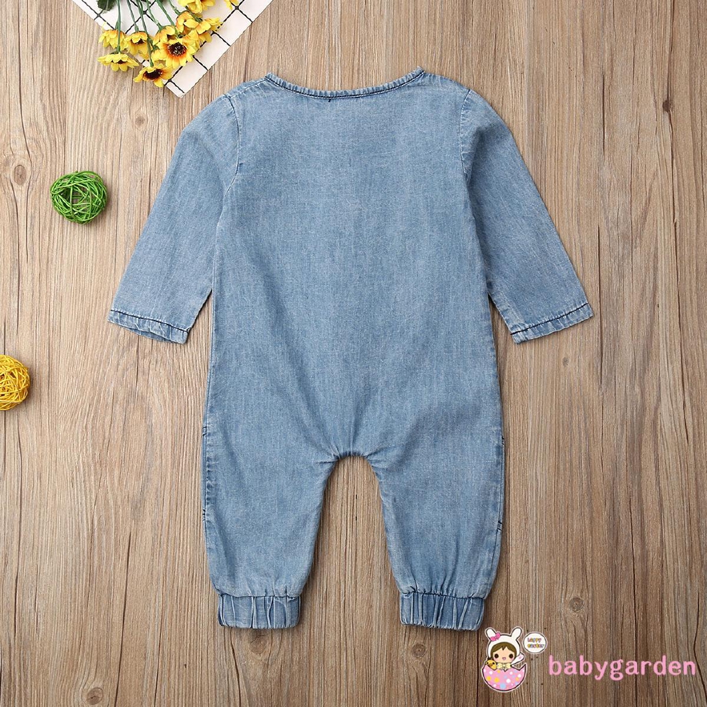 Bộ áo liền quần dài tay vải denim thời trang xinh xắn dành cho bé trai