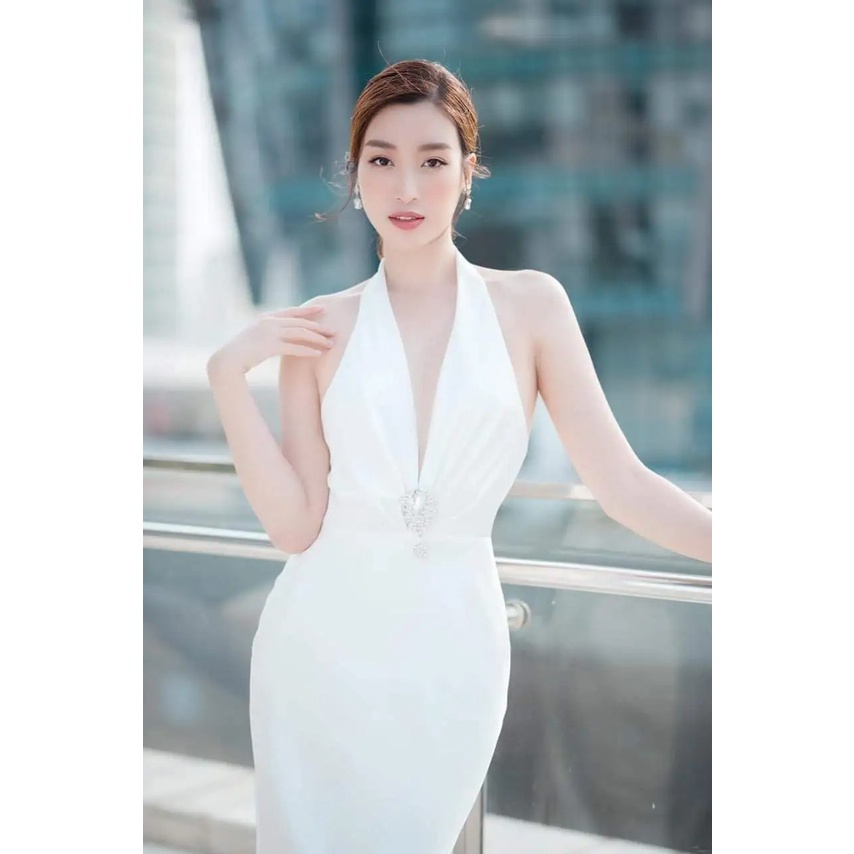 Đầm dạ hội cổ yếm xẻ ngực hở lưng dự tiệc (KHÔNG KÈM NGỌC - HÀNG CAO CẤP)