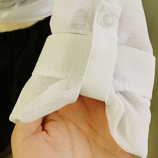 Áo sơ mi nữ lụa mỏng trắng basic đơn giản phong cách Hàn Quốc