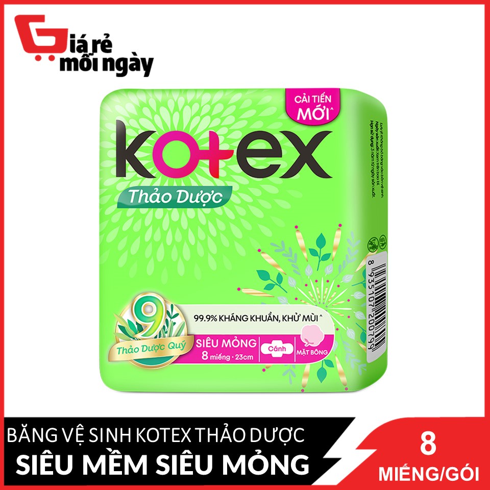 Băng vệ sinh Kotex Thảo dược siêu mềm SMC 8 miếng