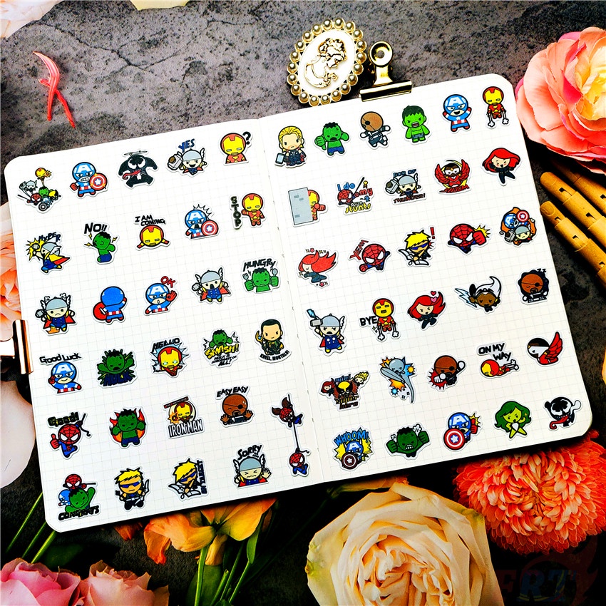 Set 60 sticker trang trí nhân vật siêu anh hùng Marvel độc đáo đáng yêu