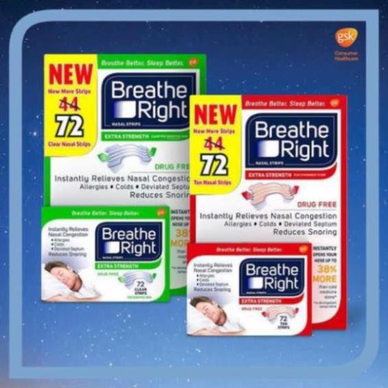 Hộp 72 Miếng dán chống ngáy Breathe Right - mỹ