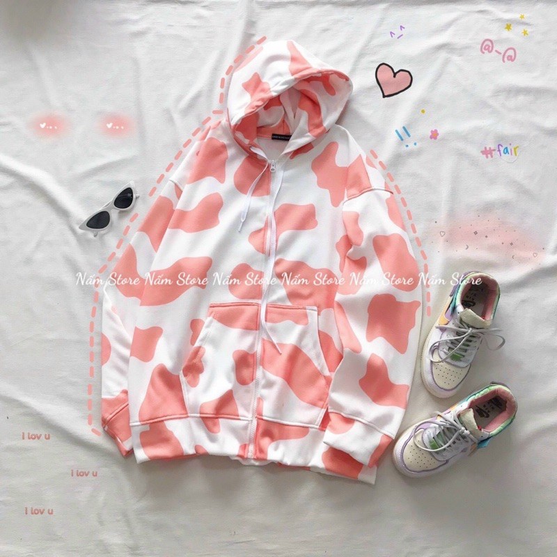 Áo Khoác Hoodie hoạ tiết Bò Sữa Form Rộng Unisex Nam Nữ màu hồng, đen - Ảnh Thật | BigBuy360 - bigbuy360.vn