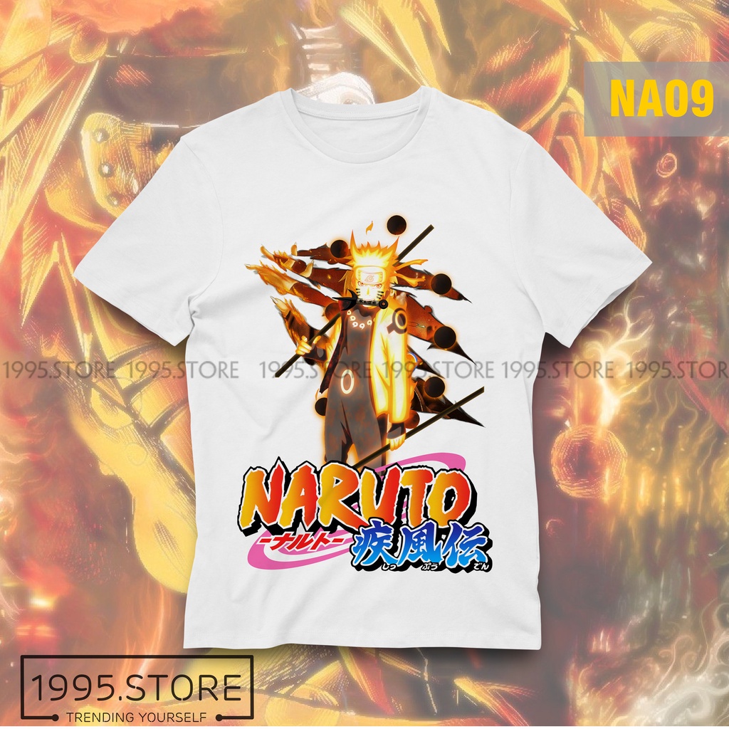 Áo thun anime, Mẫu áo Naruto Cửu Vĩ màu đen cộc tay cực chất, giá rẻ nhất