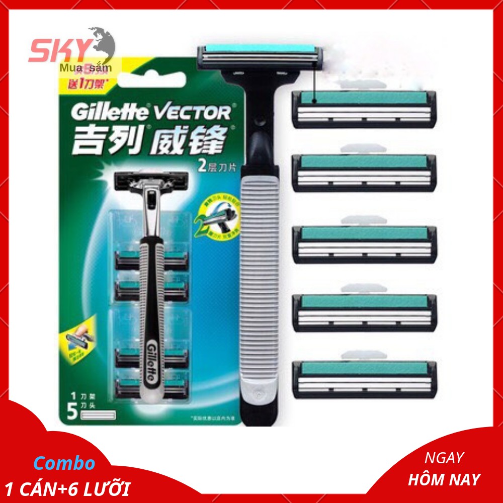 Dao cạo râu lưỡi cạo râu Gillette lưỡi kép Combo 1 Cán + 6 lưỡi kép