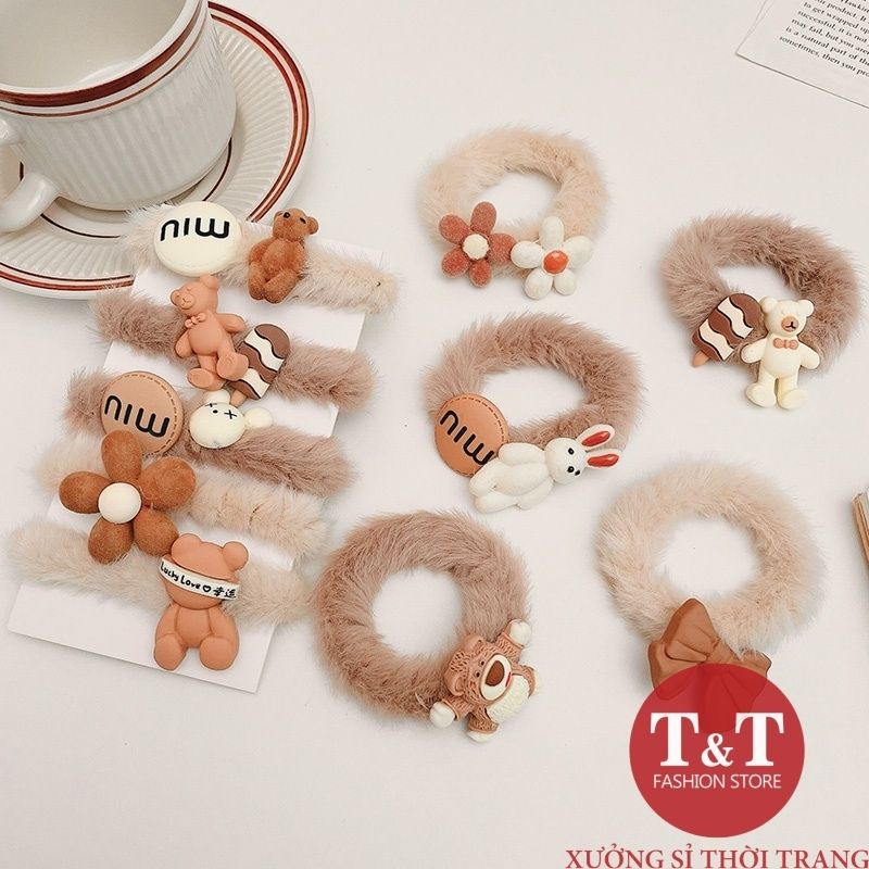 Dây cột tóc nhung lông mềm mịn hình gấu mèo dễ thương nhiều mầu dành cho nữ