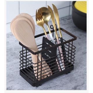 [Sỉ] Dụng cụ Ống kệ cắm đựng đũa thìa 2 ngăn thép sơn tĩnh điện có móc treo đẹp cao cấp