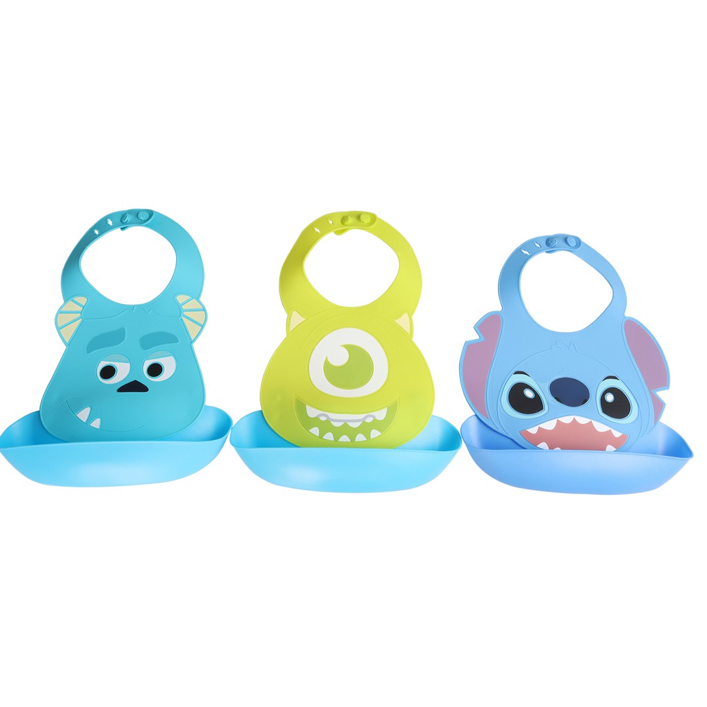 Yếm ăn silicone 3D Disney cao cấp  -máng có thể tháo rời