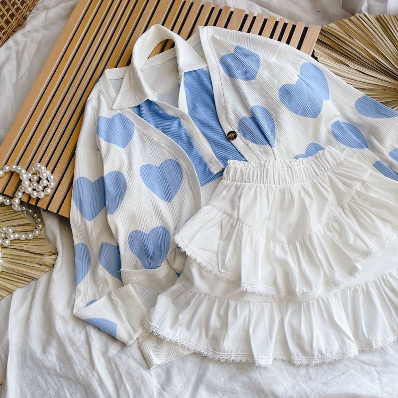 Set ba món áo khoác cadigan kèm áo crop viền mix chân váy tầng viền ren | BigBuy360 - bigbuy360.vn