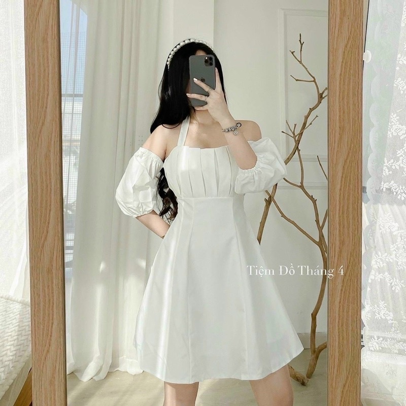 Đầm tay phồng xếp li