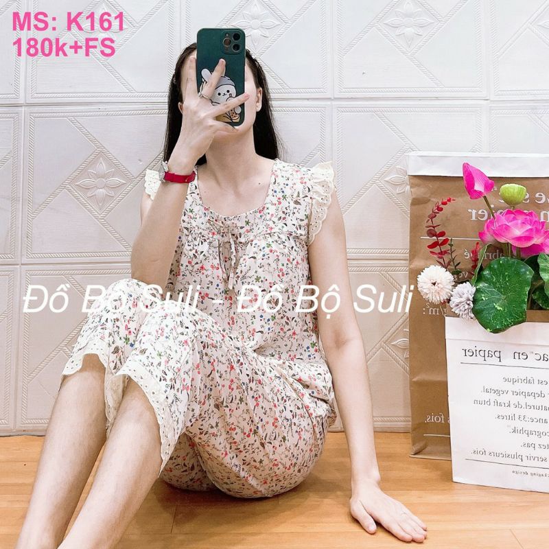 Bộ mặc nhà nữ chấm bi phối ren lụa mango siêu mát quần 9 tấc, đồ bộ nữ mặc nhà | BigBuy360 - bigbuy360.vn