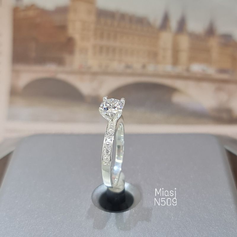 Nhẫn nữ bạc Ý S925 MiASJ 4 chấu kết đá bản mỏng đơn giản, nhẹ nhàng N509