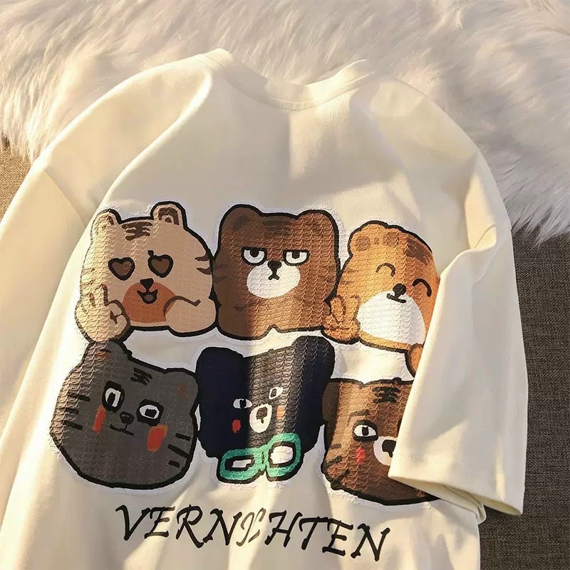 Áo phông in nổi MÈO VERNICHTEN áo thun Unisex form rộng tay lỡ HT Fashion