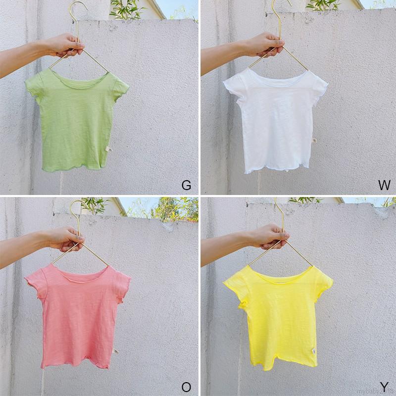 MYBABY Baby Boys Girls All-match Top Solid Color Short Sleeves Round Collar Cotton T-shirt