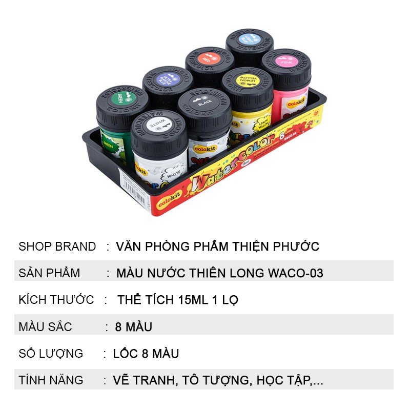 Màu nước Thiên Long 8 màu Colorkit WACO-C03 THIỆN PHƯỚC
