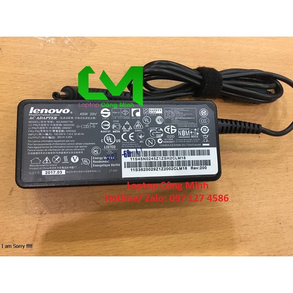 Sạc Lenovo Chân Nhỏ 20v - 3.25A 45W bảo hành 12 tháng