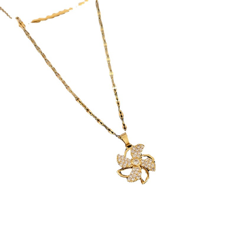 Vòng cổ bằng thép titan mặt hình cối xay gió nhỏ đính đá có thể xoay được phong cách sang trọng thời trang cho nữ