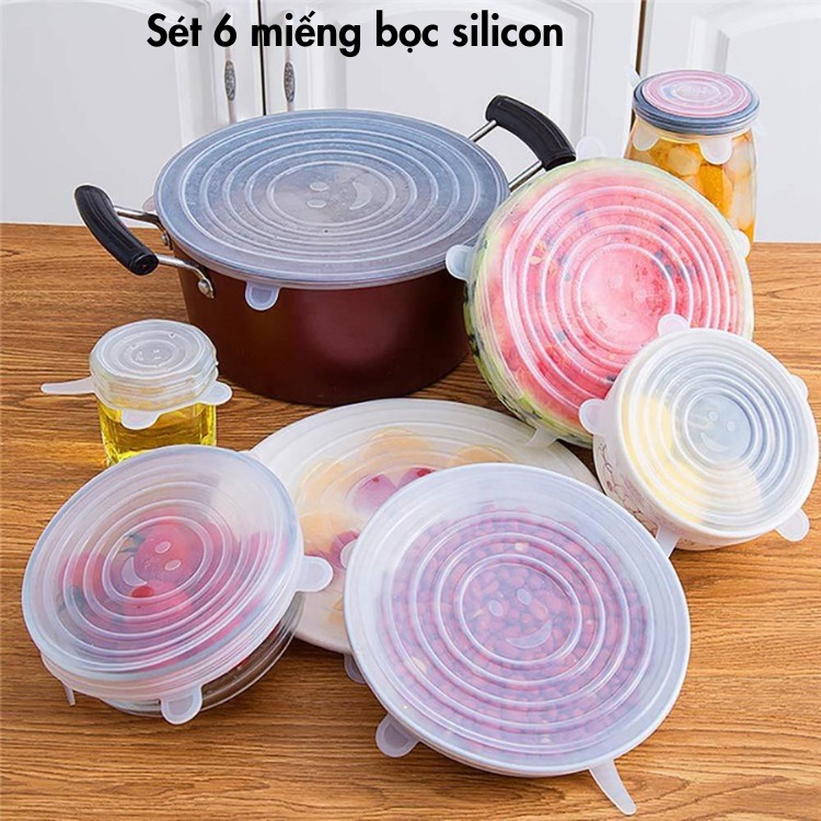 6 màng bọc_nắp đậy thực phẩm silicon bền, đẹp, đậy thức ăn, bảo quản đồ ăn tiện ích, thông minh