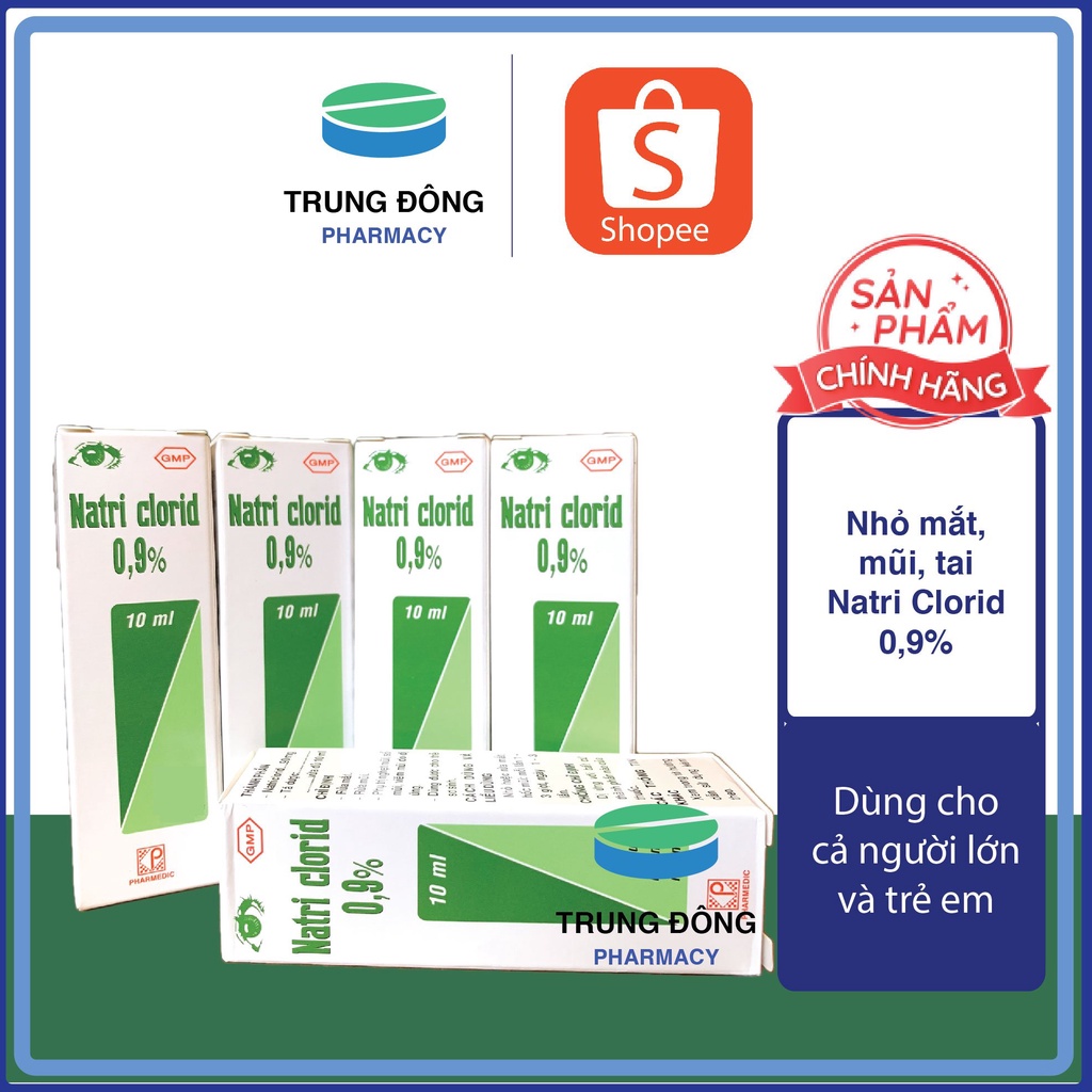 Dung dịch nhỏ rửa mắt mũi tai NaCl 0.9% , nước muối sinh lý hết ngẹt mũi sổ mũi ngứa mắt - Trung Đông Pharmacy