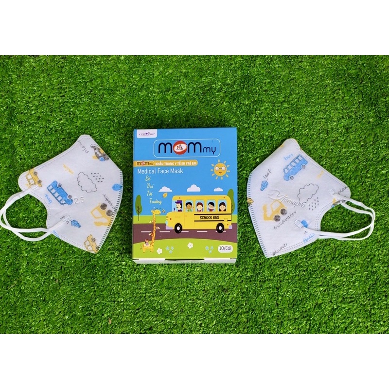 ✅ Hộp 10 cái khẩu trang 6D cho bé  3-9 tuổi Mommy Famapro Nam Anh mommy hình xe ô tô