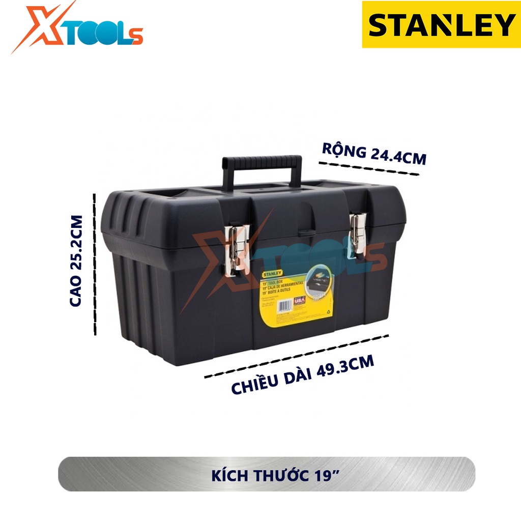 Thùng đựng đồ nghề nhựa Stanley STST19005 | hộp dụng cụ (nhựa) 19″ kích thước 492x243x251mm [CHÍNH HÃNG][XTOOLs]