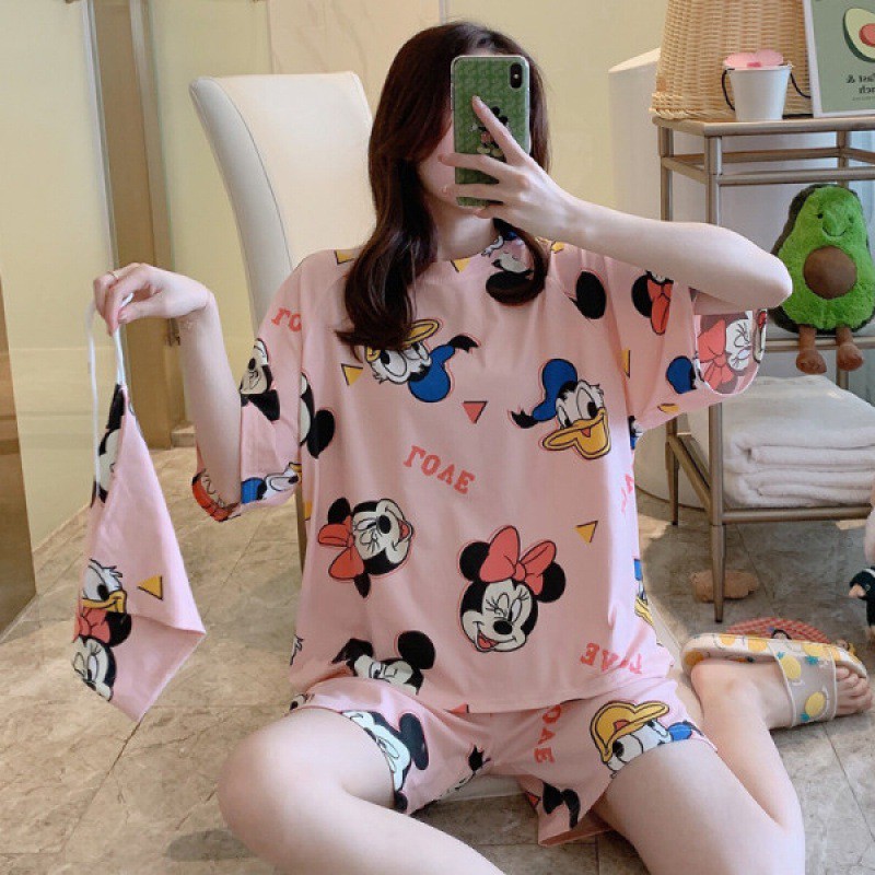 Set đồ ngủ ulzzang thun đùi Mickey Donald DN113 (có ảnh thật)