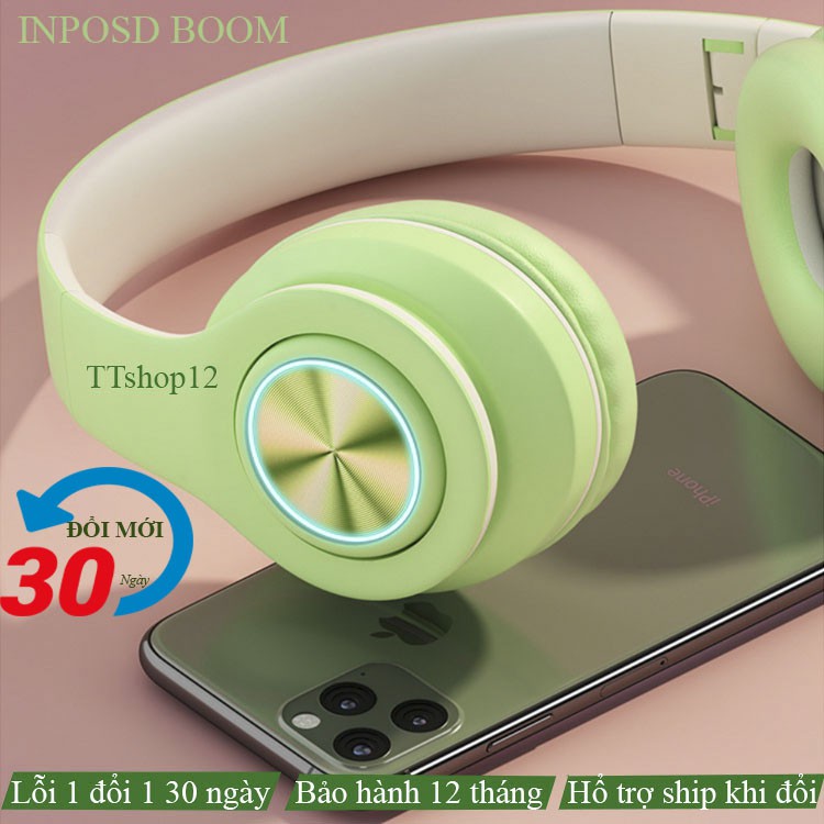 Tai nghe Bluetooth Inpods Boom Chính hãng Lanpice Nghe nhạc cực lâu tích hợp thẻ nhớ đèn sang trọng