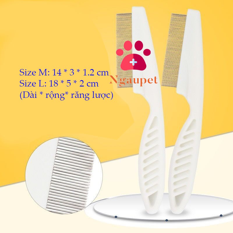 Lược Chải Ve Rận Chó Mèo Răng Inox - Lược Gỡ Rối Lông Chó Poodle Full Size Ngaupet