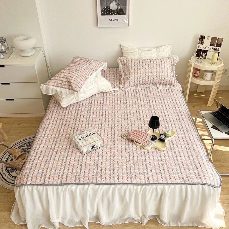 Chiều điều cao su non viền bèo công chúa siêu xinh ,Chiếu cao su phủ bèo mát lạnh mẫu mới 2022 (tặng kèm 2 vỏ gối)