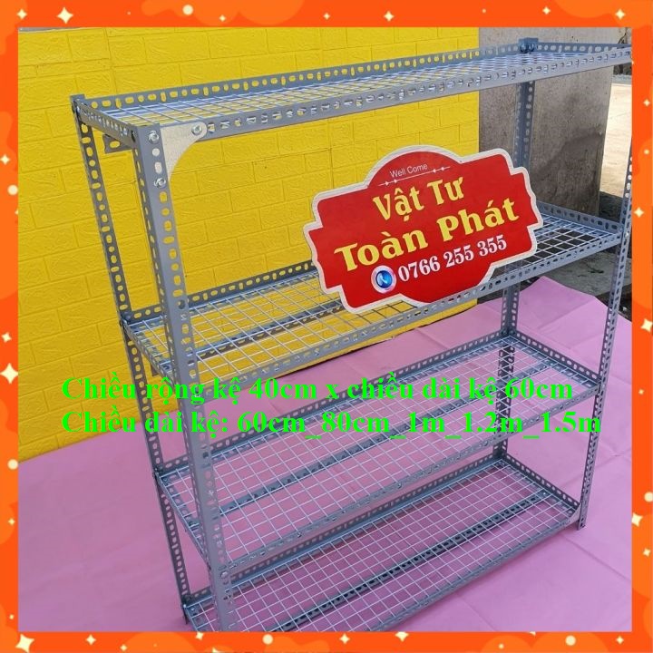 Kệ sắt V lỗ ( lưới sắt ô vuông) rộng 40cm x dài 60cm, cao từ 60cm đến 1.5m nhiều tầng
