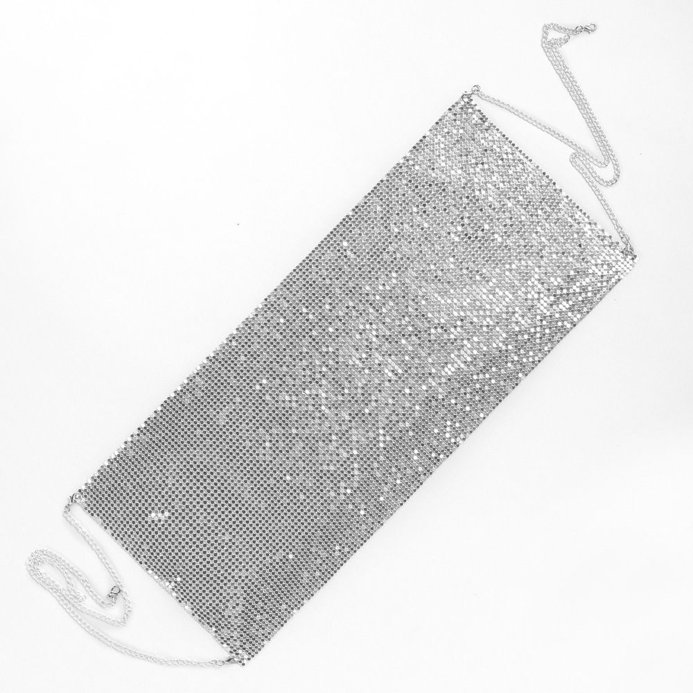 DUNEA Áo kiểu phối dây xích kim loại đính kim sa lấp lánh thời trang quyến rũ dành cho nữ