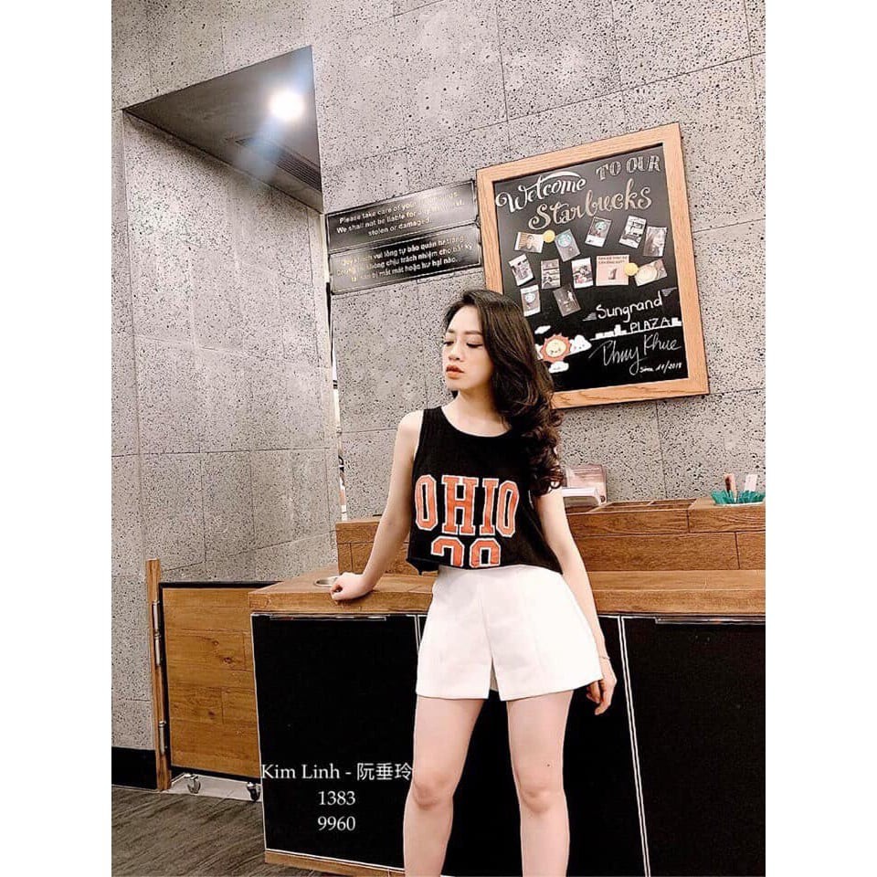 Áo Tanktop Ngắn In Chữ OHIO Kèm Nửa Số Chất Cotton - Y120
