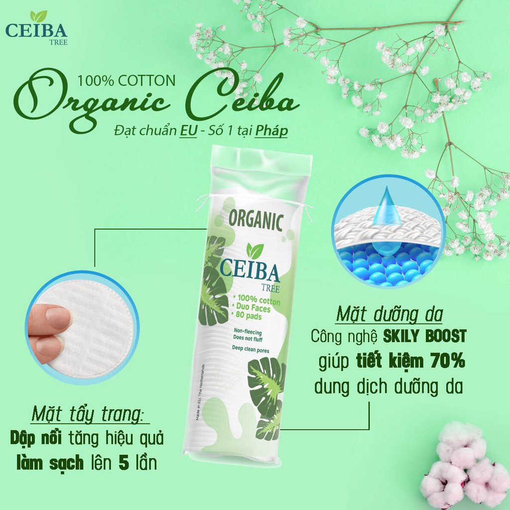 [Chuẩn Auth] Bông Tẩy Trang Hữu Cơ Ceiba 80 Miếng Organic Tree (chính hãng Pháp)