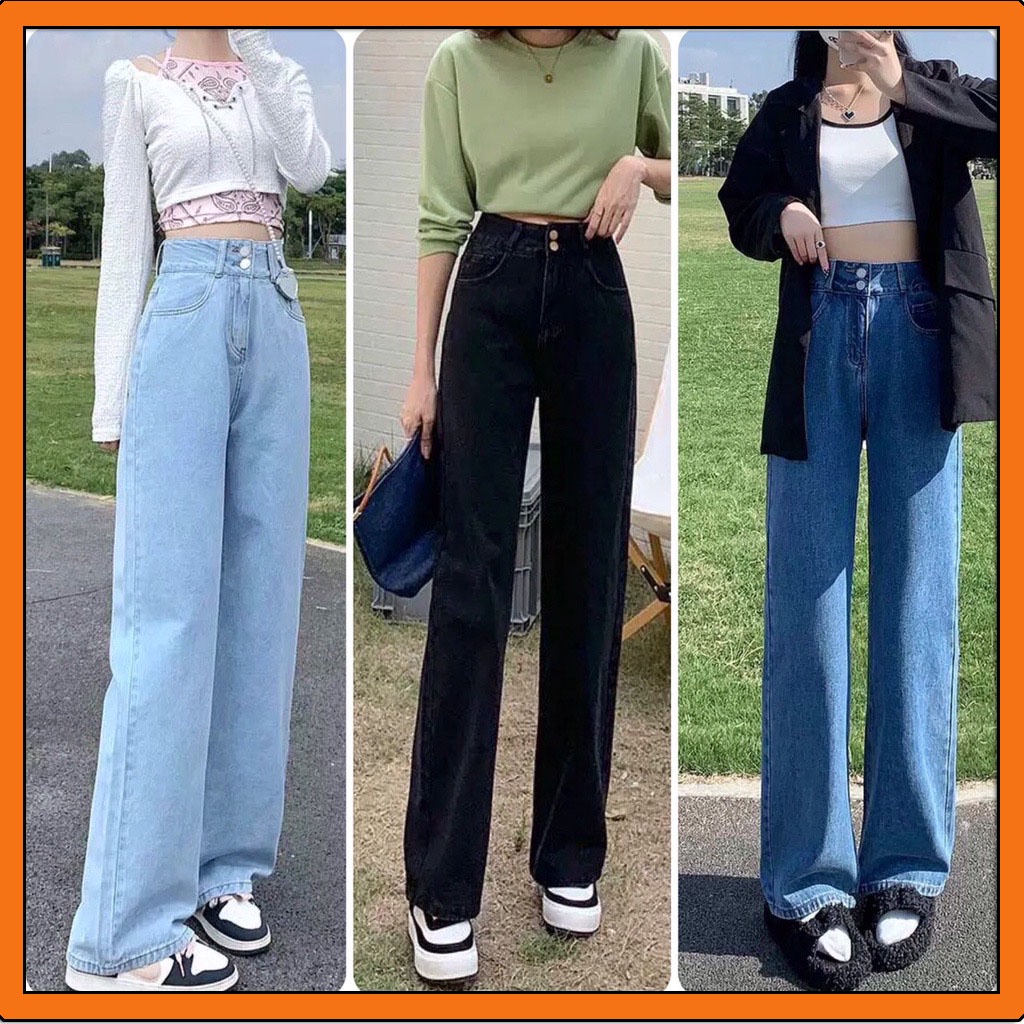 Quần jean bò ống suông rộng xuông nữ jeans cạp cao style jeanhot_0102 ms14