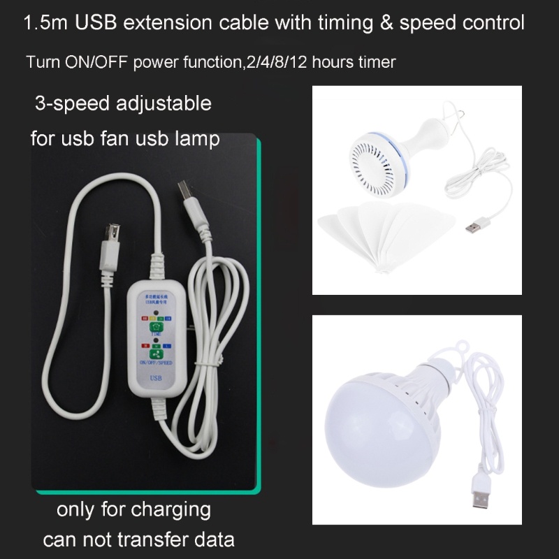 Dây Cáp Sạc USB Có Công Tắc Bật / Tắt Hẹn Giờ 8 Tiếng Tốc Độ 3 Tốc Độ Dài 150cm Thông Dụng Cho