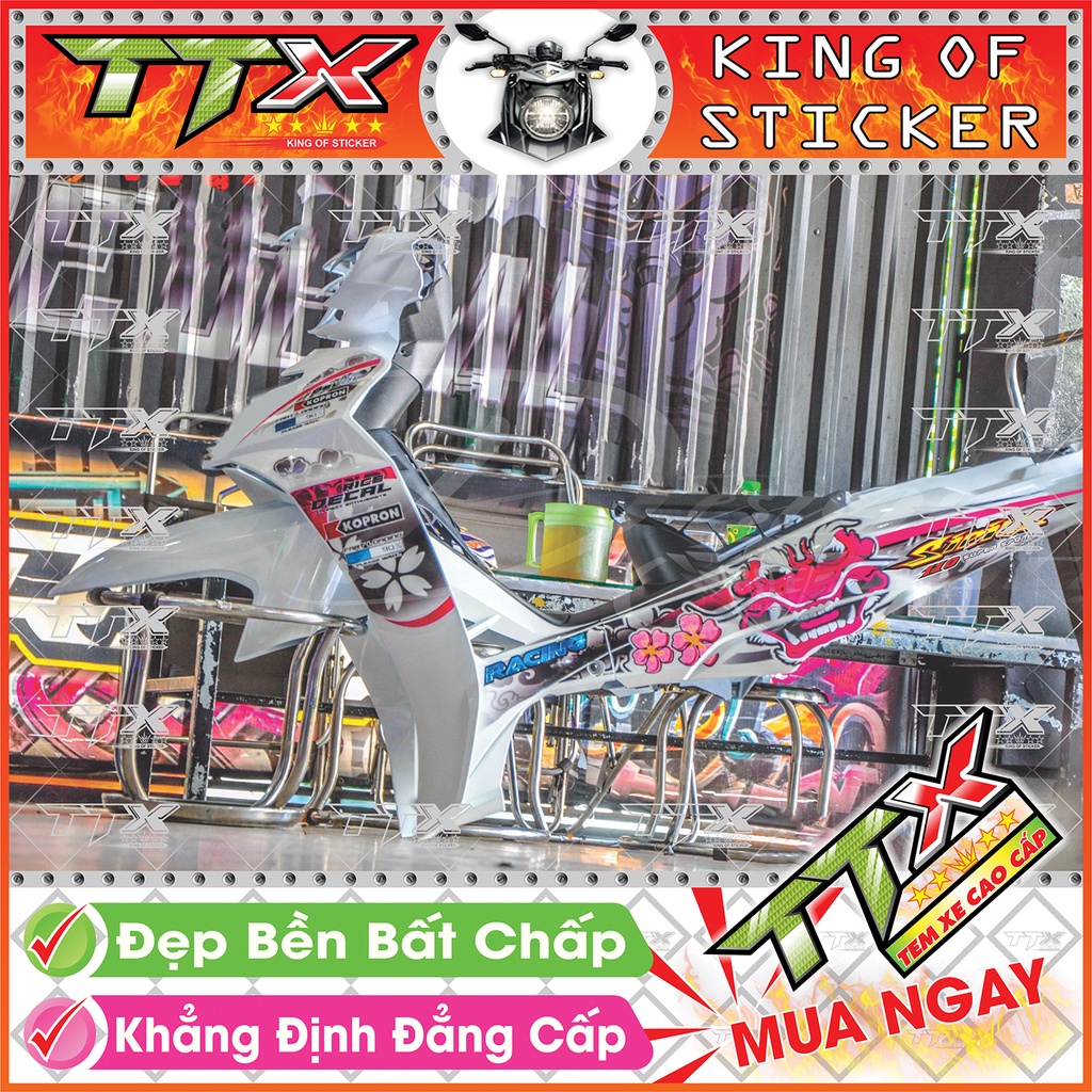 Tem xe sirius đầu lân 110 , Team phụ kiện sirius màu trắng hồng bạc tuyệt đẹp , Shop TTX Tem rời sirius mã (S0013/00)