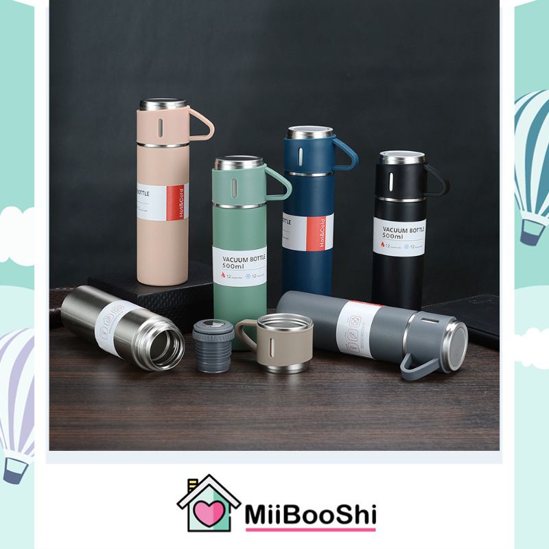 Bình nước giữ nhiệt lõi inox cao cấp tặng kèm 2 cốc full box sang trọng lịch sự MIIBOOSHI D2.094.DE