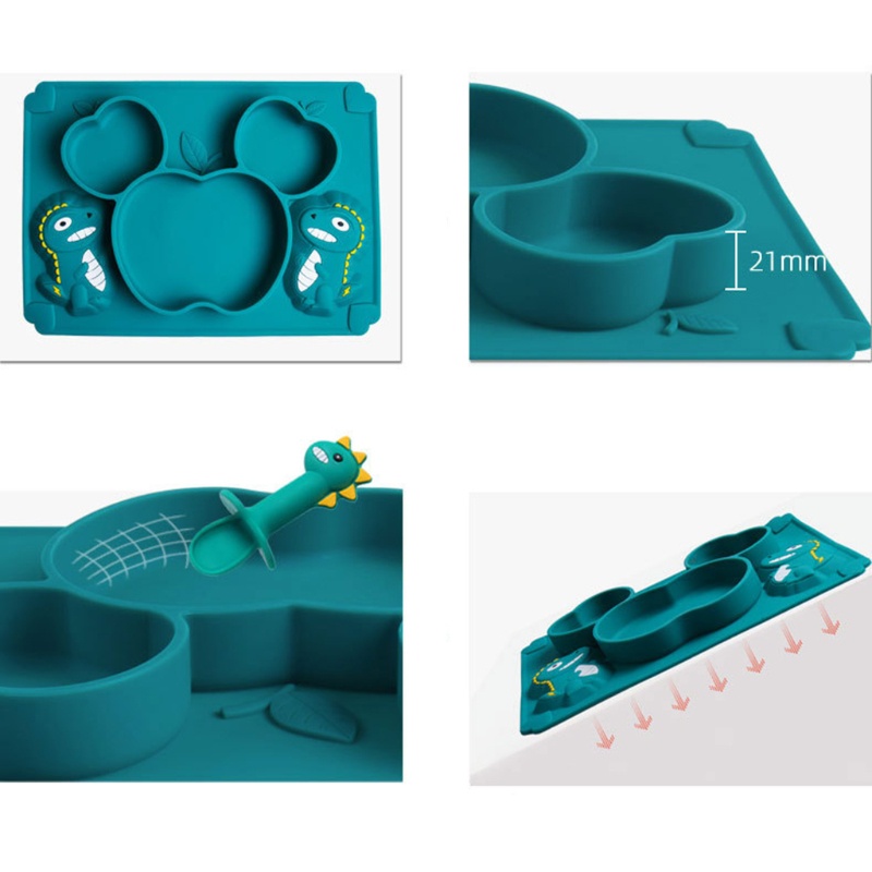 haha Baby Training Feeding Food Bowl Anti Slip Cartoon Dinosaur Silicone Suction Divided Plate Tray Utensil BPA-Free Dishes Tableware for Toddlers Infants