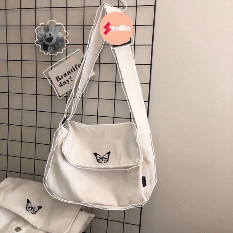 Túi tote đeo chéo thêu bướm butterfly unisex nam nữ Hàn Quốc - DC4 -Solila.vn