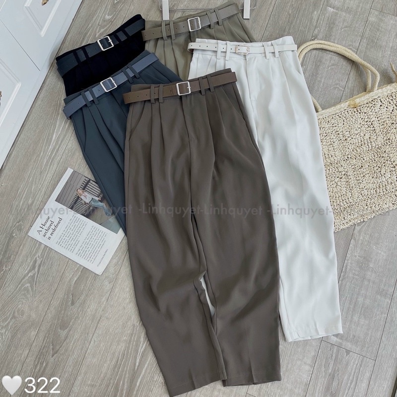 Quần tây dáng baggy ống đứng siêu tôn dáng, Quần công sở xinh kèm belt