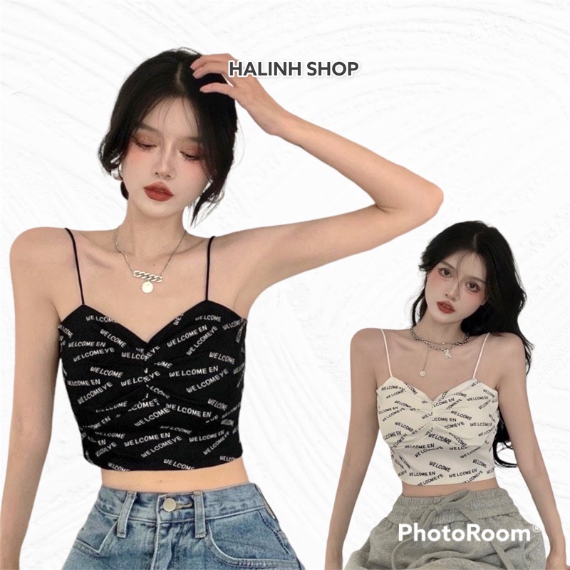 ÁO 2 DÂY CHỮ RÚM NGỰC ĐEN GHI TRẮNG SIÊU SEXY-HALINH SHOP